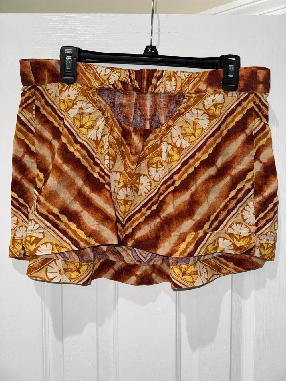 Free People Brown & Gold Floral Chevron Mini Skirt
